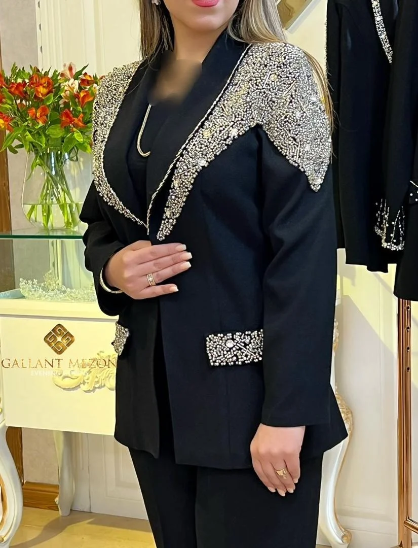 کت و شلوار مجلسی مشکی زنانه جواهر دوز جدید